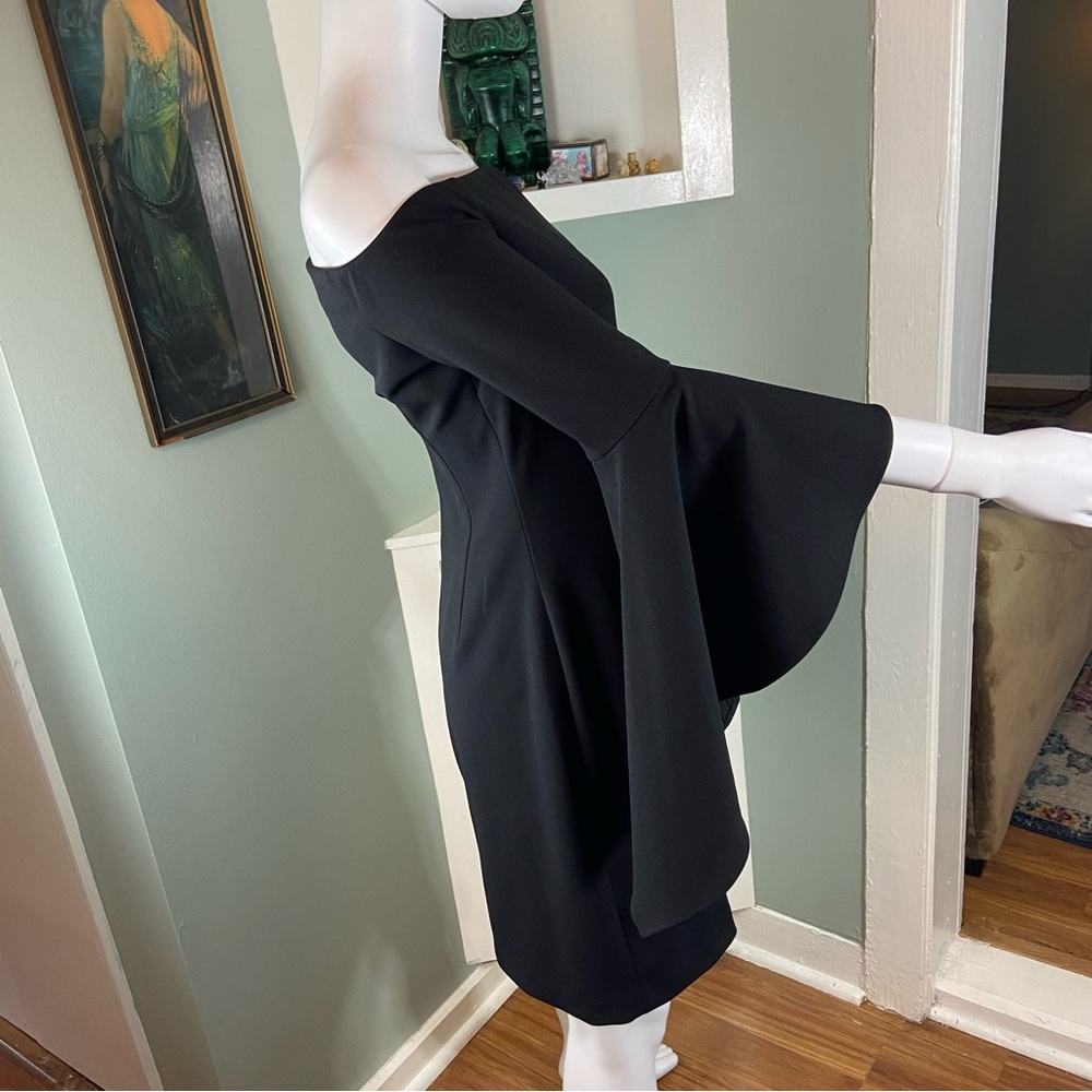 Vince Camuto Black Off-Shoulder Bell Flared Sleeve Mini Dress Bodycon Sheath - Picture 8 of 15